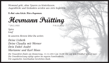 Traueranzeige von Hermann Prütting von Pegnitz-Zeitung